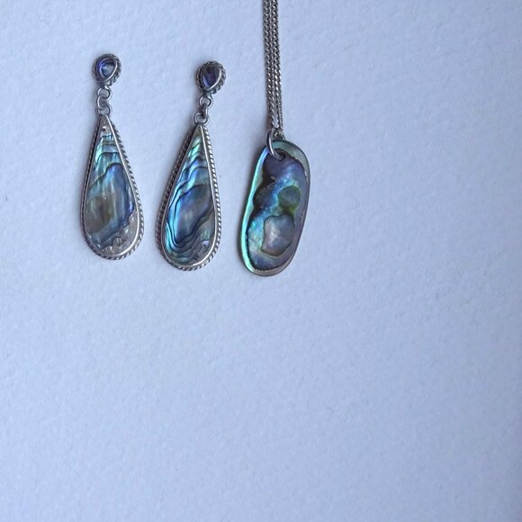 Abalone Sterling Silver Earrings and Pendant - Picture 5 of 8
